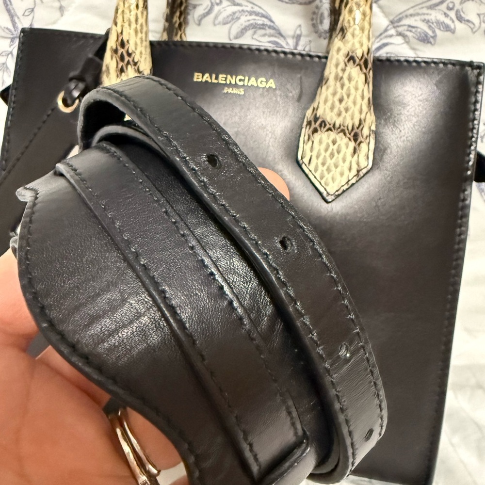 Balenciaga Black Leather Satchel with Snakeskin-Print Handles - Picture 11 of 15